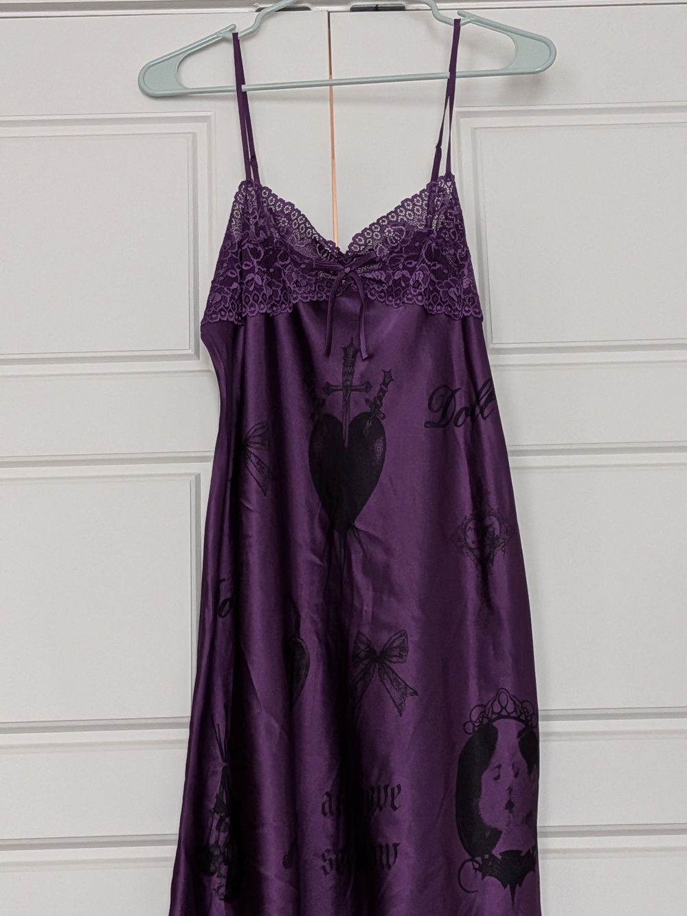 Screen Printed Lace-Trim Satin Slip Dress